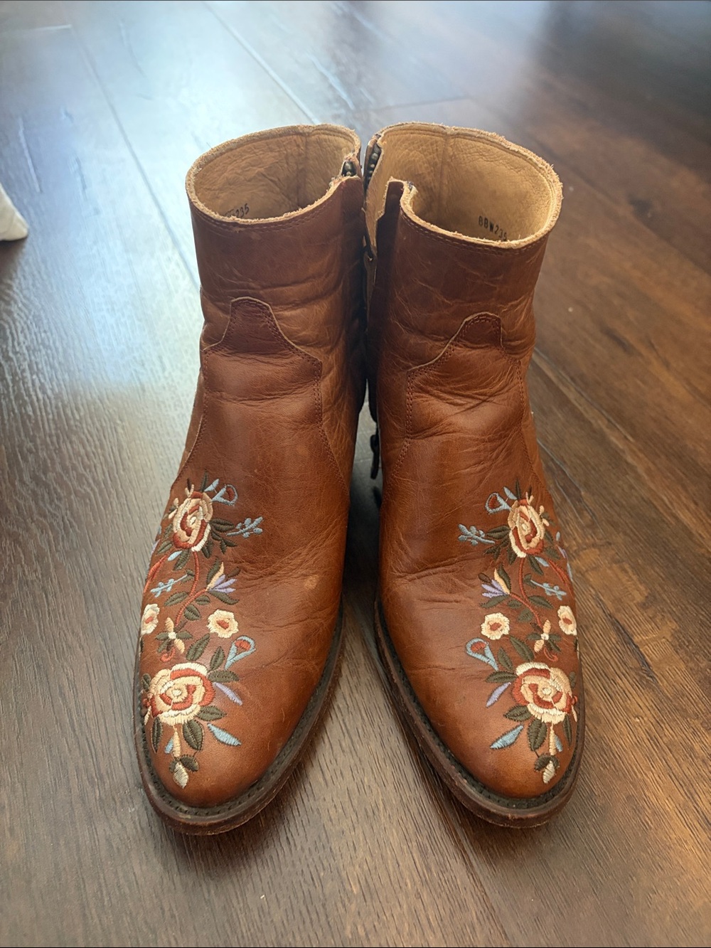 Shyanne Brown Leather Embroidered Floral Ankle Boots